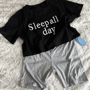 Women’s Sleep Set Flowy Crop Top with Legging Shorties NWT